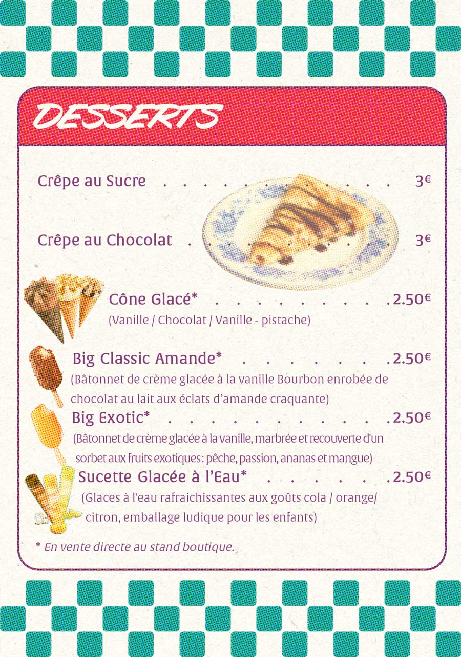 carte des desserts